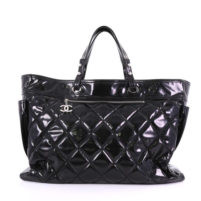 Chanel Biarritz XL Quilted Patent Black Vinyl Tote