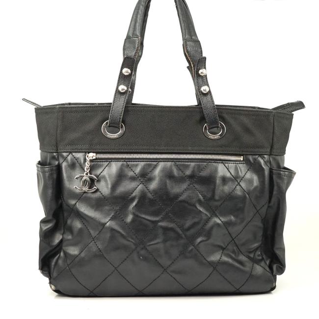 Chanel Biarritz Tote Paris Leather #3558c28 Black Shoulder Bag