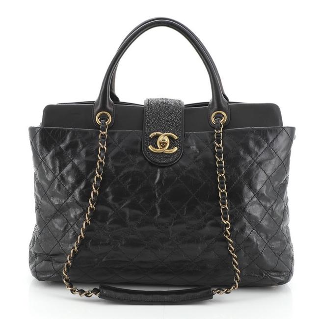 Chanel Bindi Quilted Glazed Large Black Calfskin with Stingray Tote