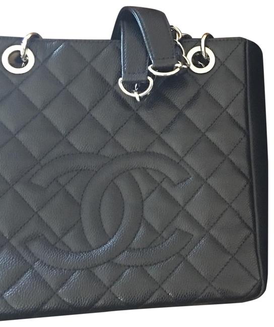 Chanel Shopping Bag Black Caviar Leather with Silver Hardware Tote
