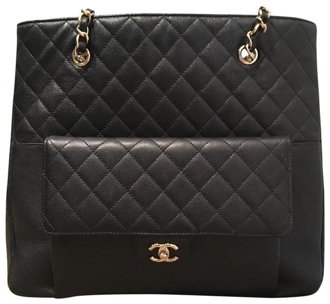 Chanel Black Caviar Quilted Leather Tote