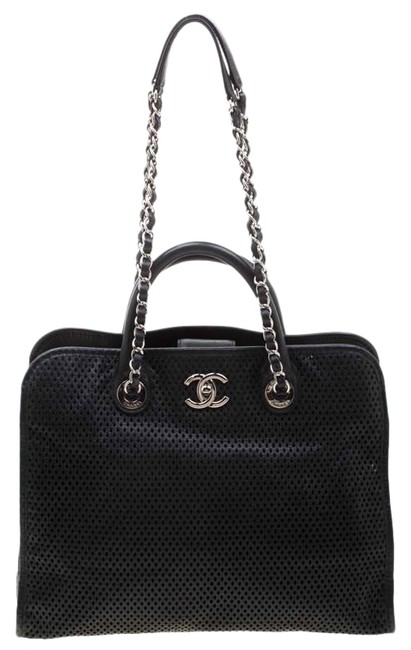 Chanel Black Perforated Up In The Air Leather Tote