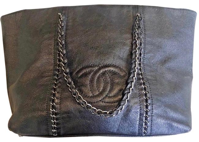 Chanel Black with Silver Caviar Leather Tote