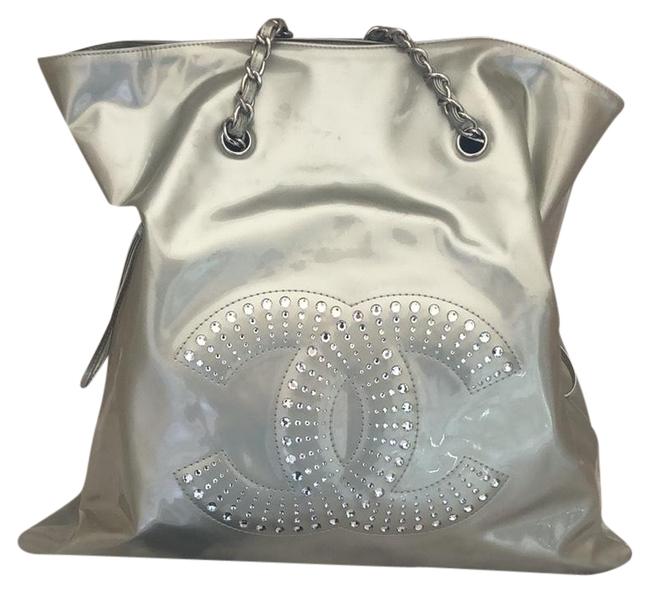 Chanel Bon Bon Silver Metallic Patent Leather Tote
