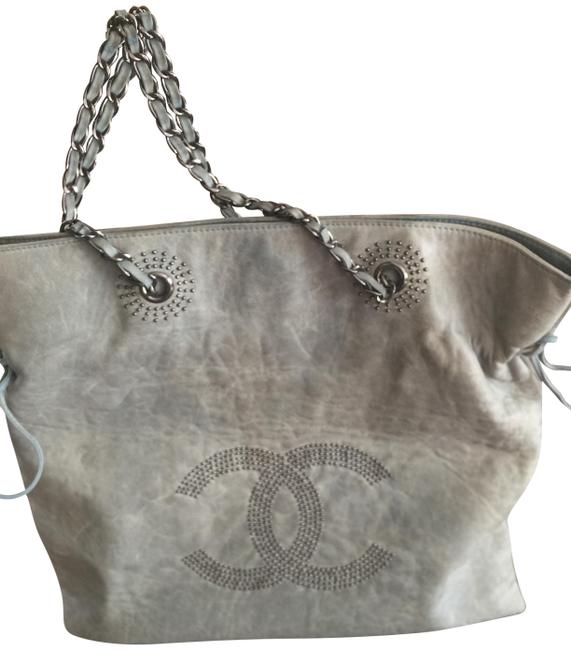 Chanel Bonbon Grayish Green Leather Tote
