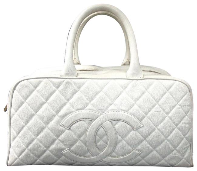 Chanel Boston Cc Logo Bowler White Caviar Leather Tote