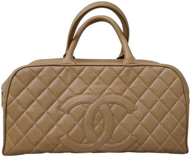 Chanel Boston Quilted Beige Caviar Leather Tote
