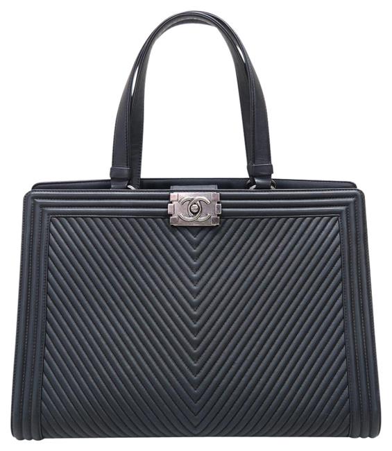 Chanel Boy Chevron Black Calfskin Tote