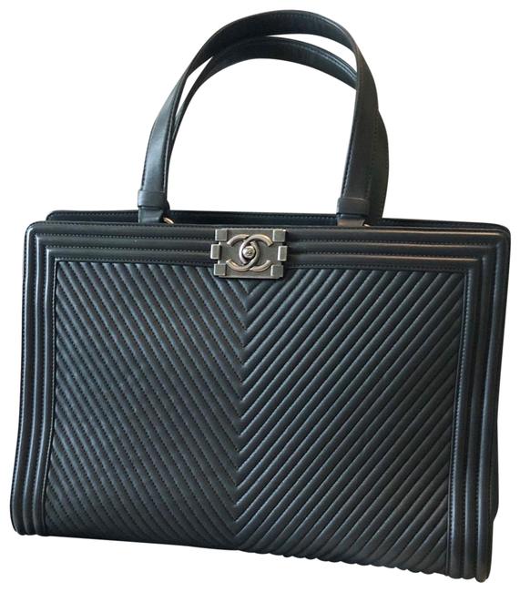 Chanel Boy Chevron Gray Leather Tote
