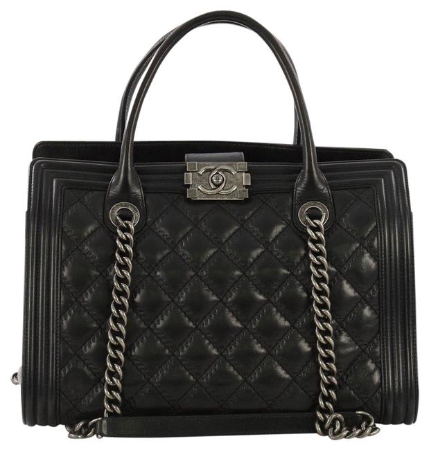 Chanel Boy Double Stitch Black Calfskin Leather Tote