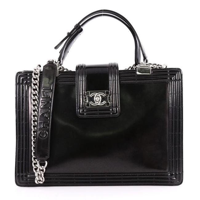 Chanel Boy Glazed Large Black Calfskin Leather Tote