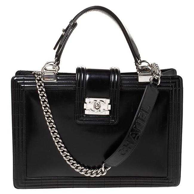 Chanel Boy Large Shopper Black Patent Leather Tote