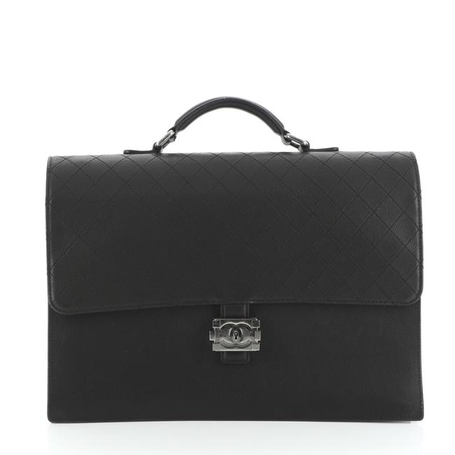 Chanel Boy Lock Flap Briefcase Quilted Caviar Large Black Leather Tote