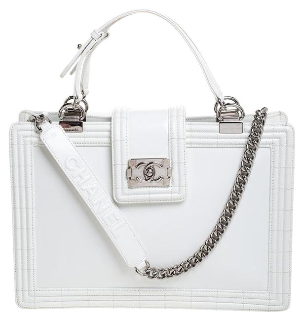 Chanel Boy Off Reverso White Patent Leather Tote