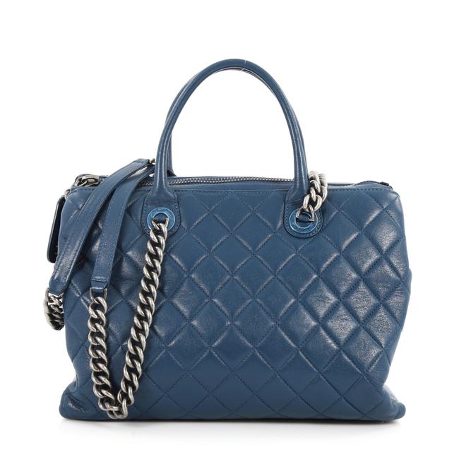 Chanel Boy Quilted Medium Blue Calfskin Tote