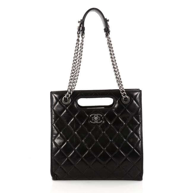 Chanel Boy Shopper Quilted Glazed Calfskin Small Black Leather Tote