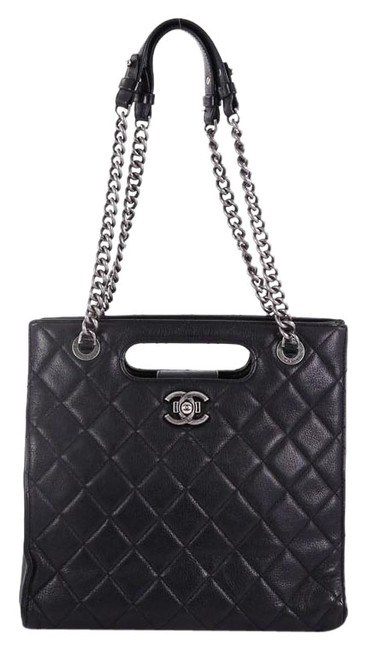 Chanel Boy Shopper Quilted Glazed Small Black Calfskin Leather Tote