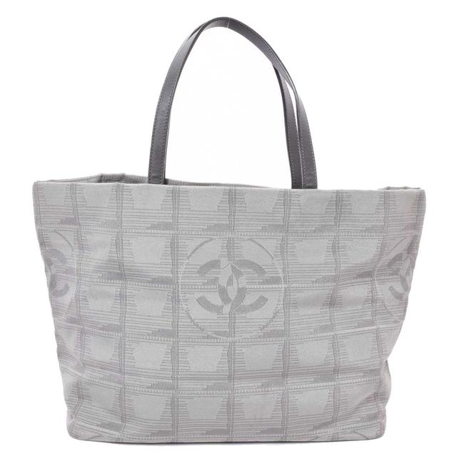 Chanel Br Rakuichi Main Store Neutratote Leather Gray Nylon Canvas Tote