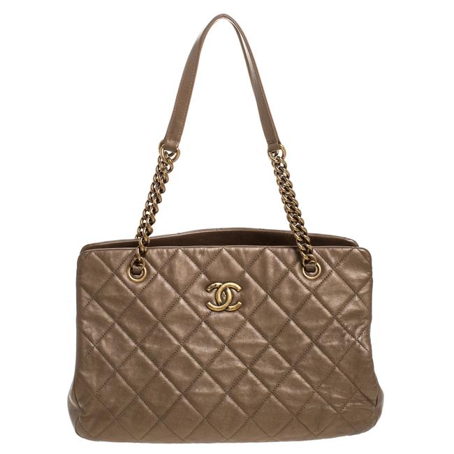 Chanel Bronze Quilted Cc Crown Metallic Leather Tote