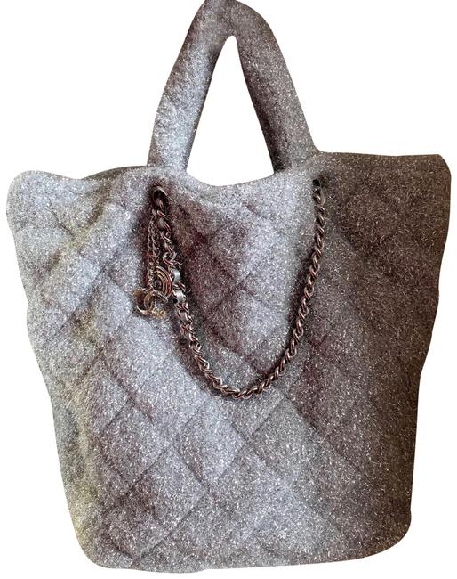 Chanel Bucket Bag Glitter Tinsel Extra Large Silver Leather Tote