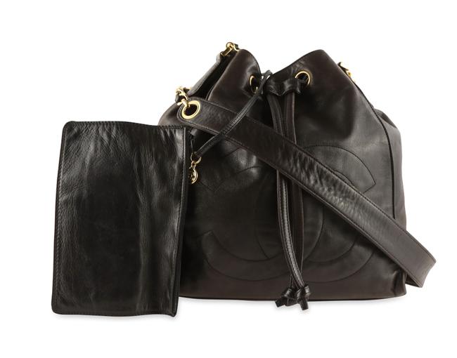 Chanel Bucket Bag Vintage Cc Black Calfskin Leather Tote