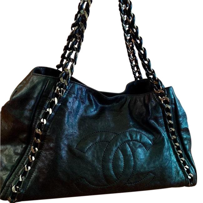Chanel C Black Snakeskin Leather Tote