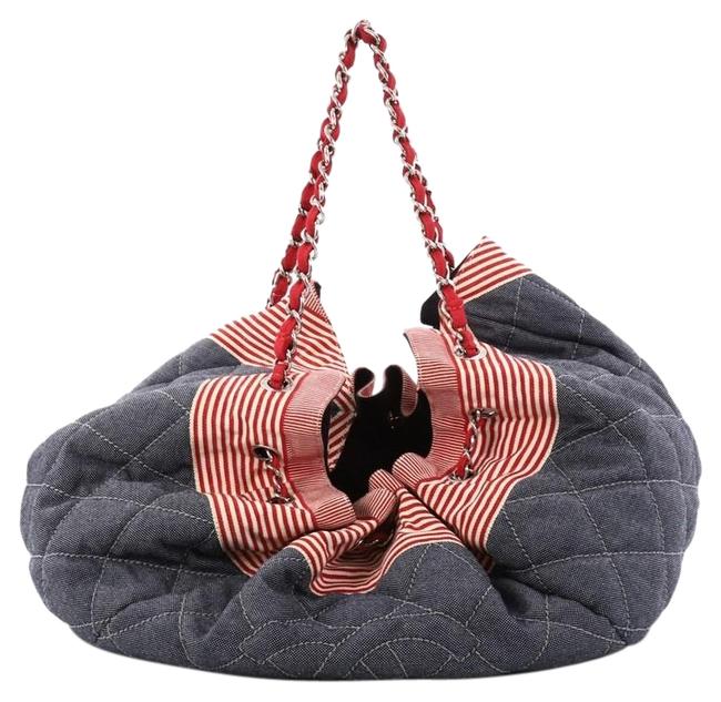Chanel Cabas Stretch Spirit Quilted Large Blue Red and White Denim Tote