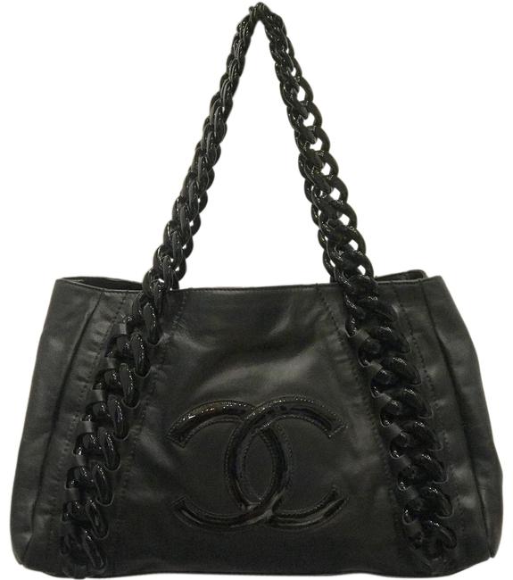 Chanel Calfskin Black Patent Leather Tote