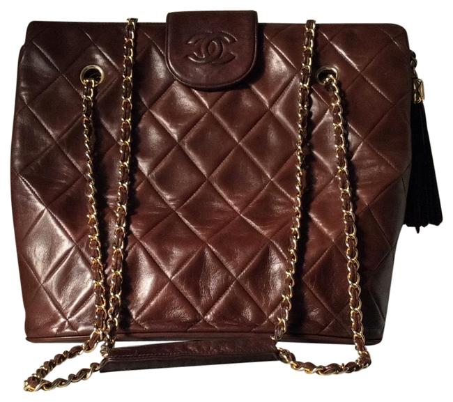 Chanel Calfskin Cognac Brown Quilted Leather Tote