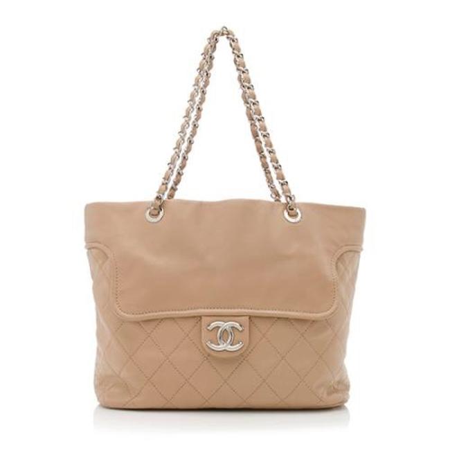 Chanel Calfskin Large Front Flap Dark Beige. Tote