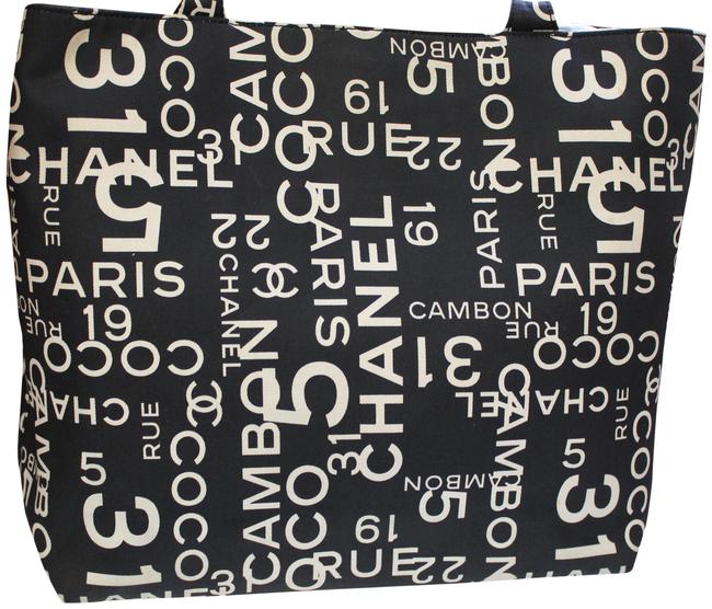 Chanel Cambon 31 Rue Beach BlackWhite Canvas Tote