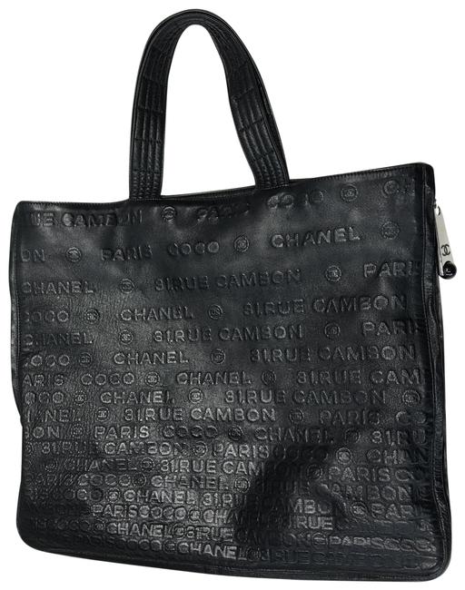 Chanel Cambon 31 Rue Embossed Black Leather Tote