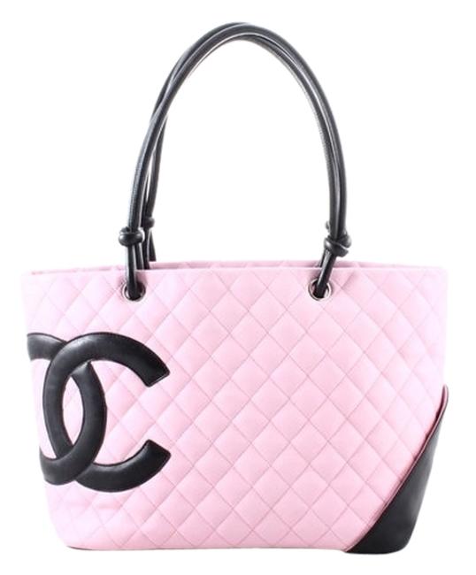 Chanel Cambon &amp; Black Large Quilted Shopper Pink Caviar Leather Tote