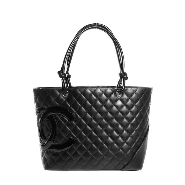 Chanel Cambon Black Calfskin Leather Tote