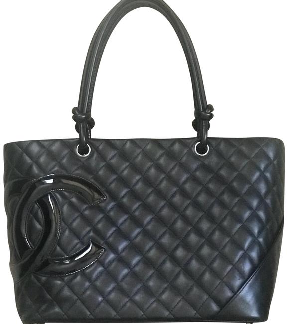 Chanel Cambon Black Pink Interior Leather Tote