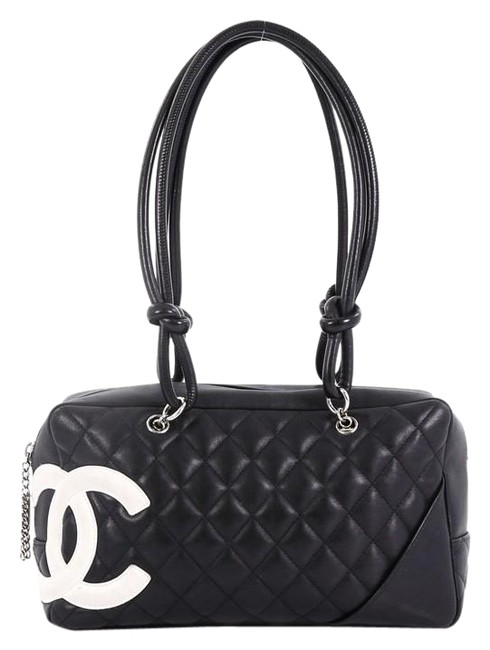 Chanel Cambon Bowler Quilted Medium Black Leather Tote