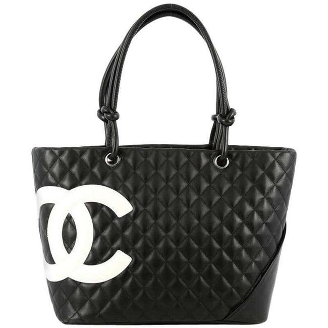 Chanel Cambon Calfskin Quilted Cc Large Black Tote