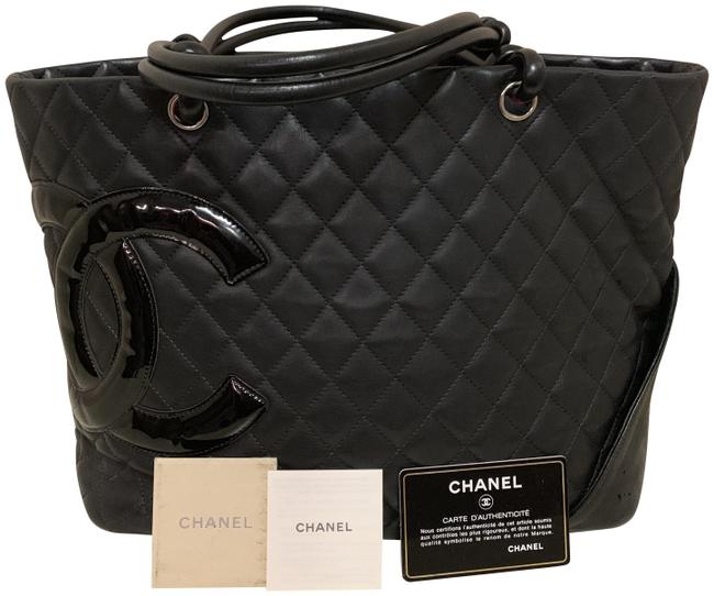 Chanel Shoulder Bag Cambon Calfskin Quilted Leather Black Tote