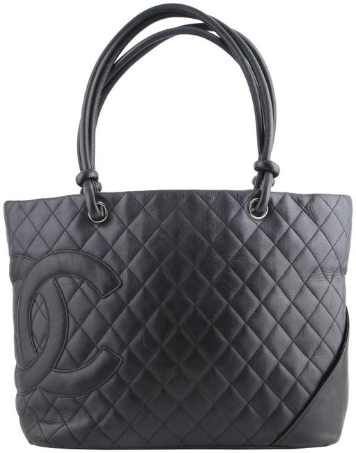 Chanel Cambon Cc Ligne Quilted Black Calfskin Leather Tote
