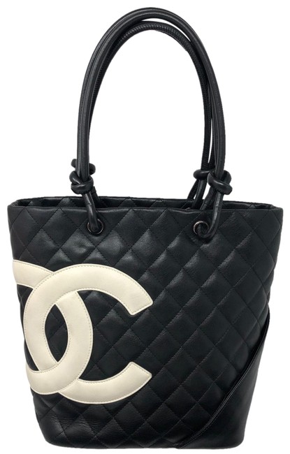 Chanel Cambon Cc Pm Black Lambskin Leather Tote