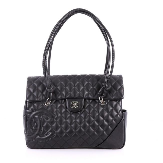 Chanel Cambon Flap Quilted Large Black Leather Tote