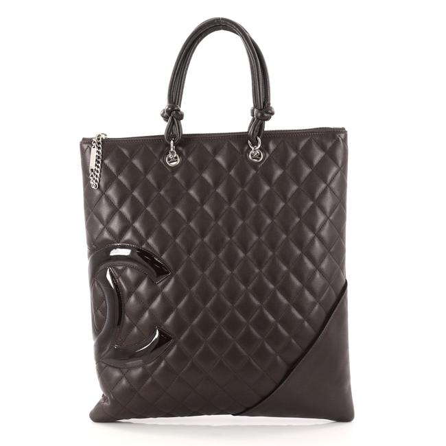 Chanel Cambon Flat Quilted Brown Leather Tote