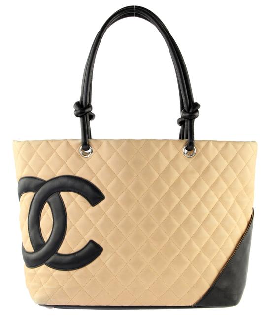 Chanel Cambon Ligne Beige and Black Leather Tote
