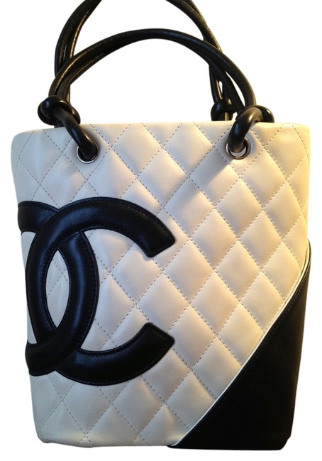 Chanel Shoulder Bag Cambon Ligne Quilted Small Calfskin Black and White Tote