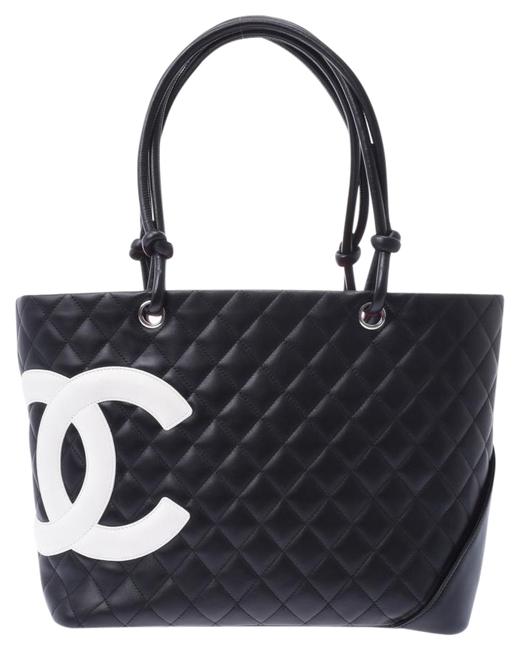 Chanel Cambon Line Large Ladies Lambskin Black  White Tote