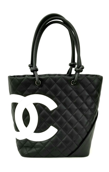 Chanel Cambon Linge Medium In Black Leather Tote