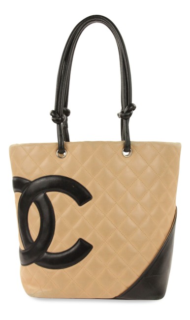 Chanel Cambon Medium Quilted Black Brown Leather Tote
