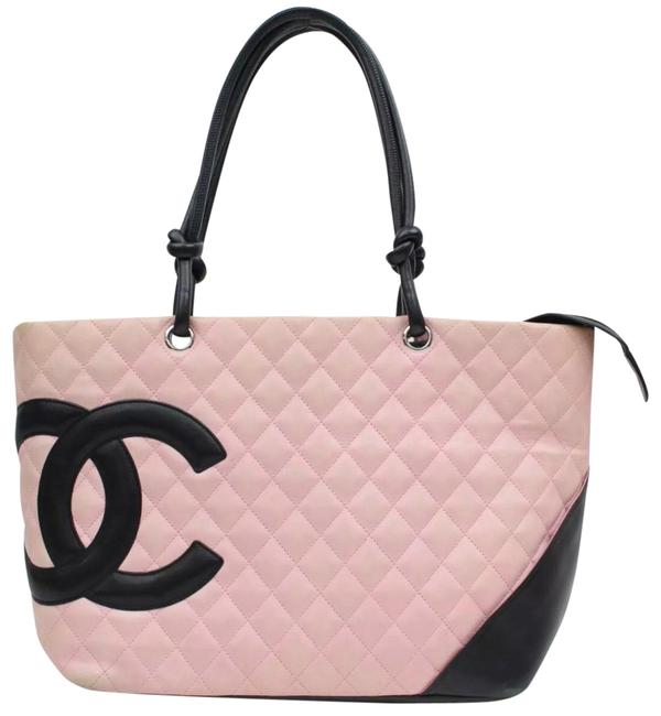 Chanel Cambon Monogram Large PinkBlack PinkBlack Lambskin Leather Tote