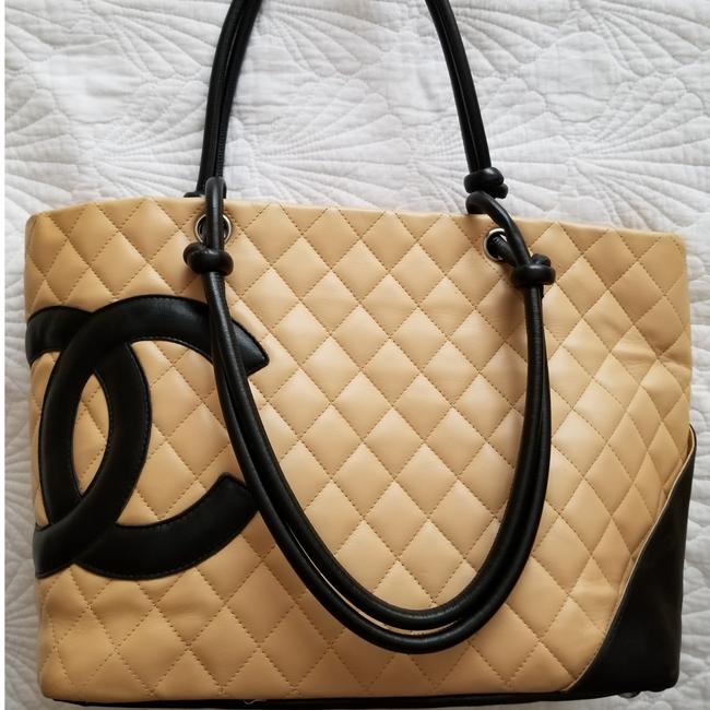 Chanel Cambon Quilted Black and Tan Leather Tote