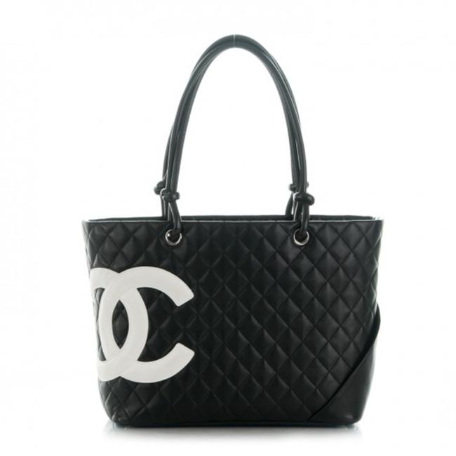 Chanel Cambon Quilted Large Ligne White Black Calfskin Leather Tote